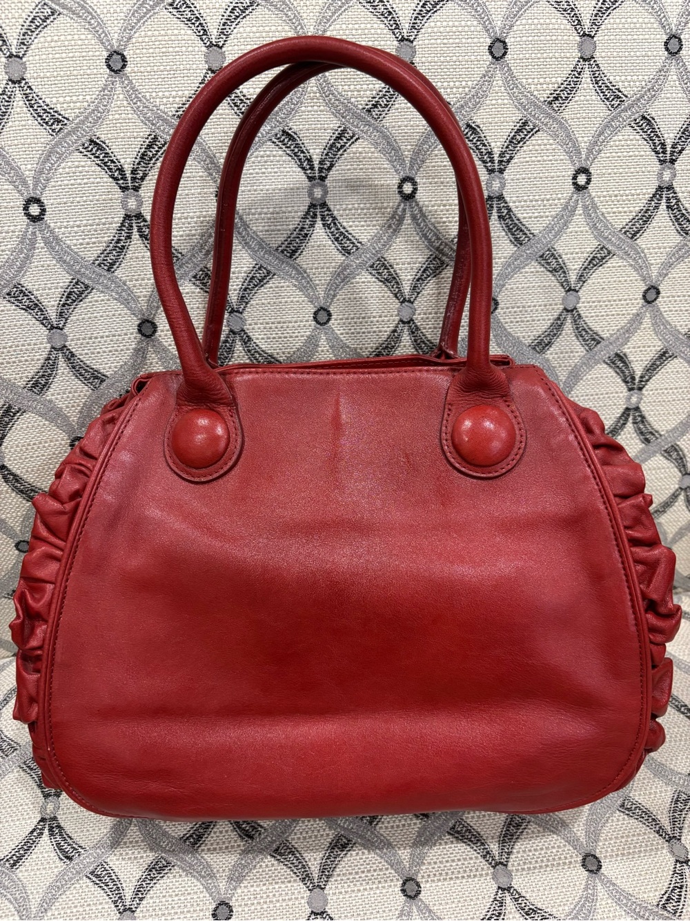 Love Cat Women's Red Leather Ruffle-Trim Satchel